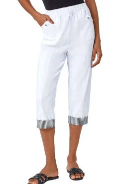 Trousers>Roman Contrast Detail Cropped Stretch Trouser White