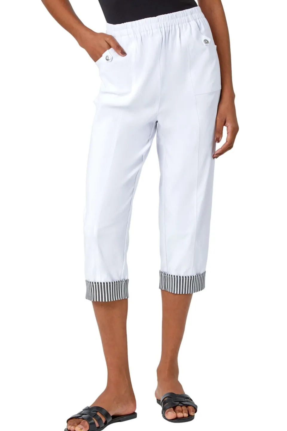 Trousers>Roman Contrast Detail Cropped Stretch Trouser White