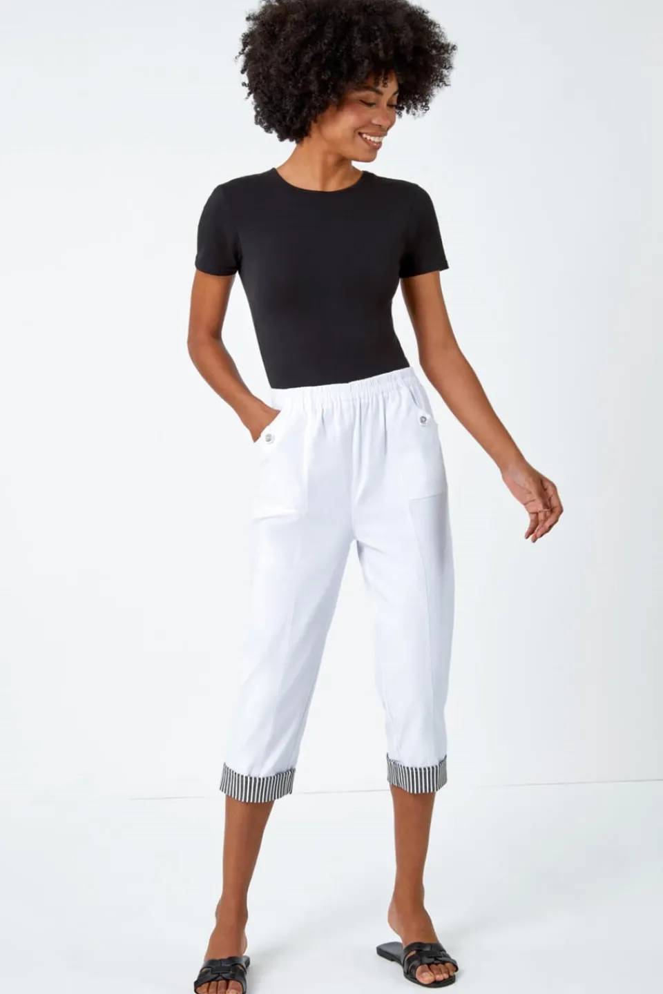 Trousers>Roman Contrast Detail Cropped Stretch Trouser White