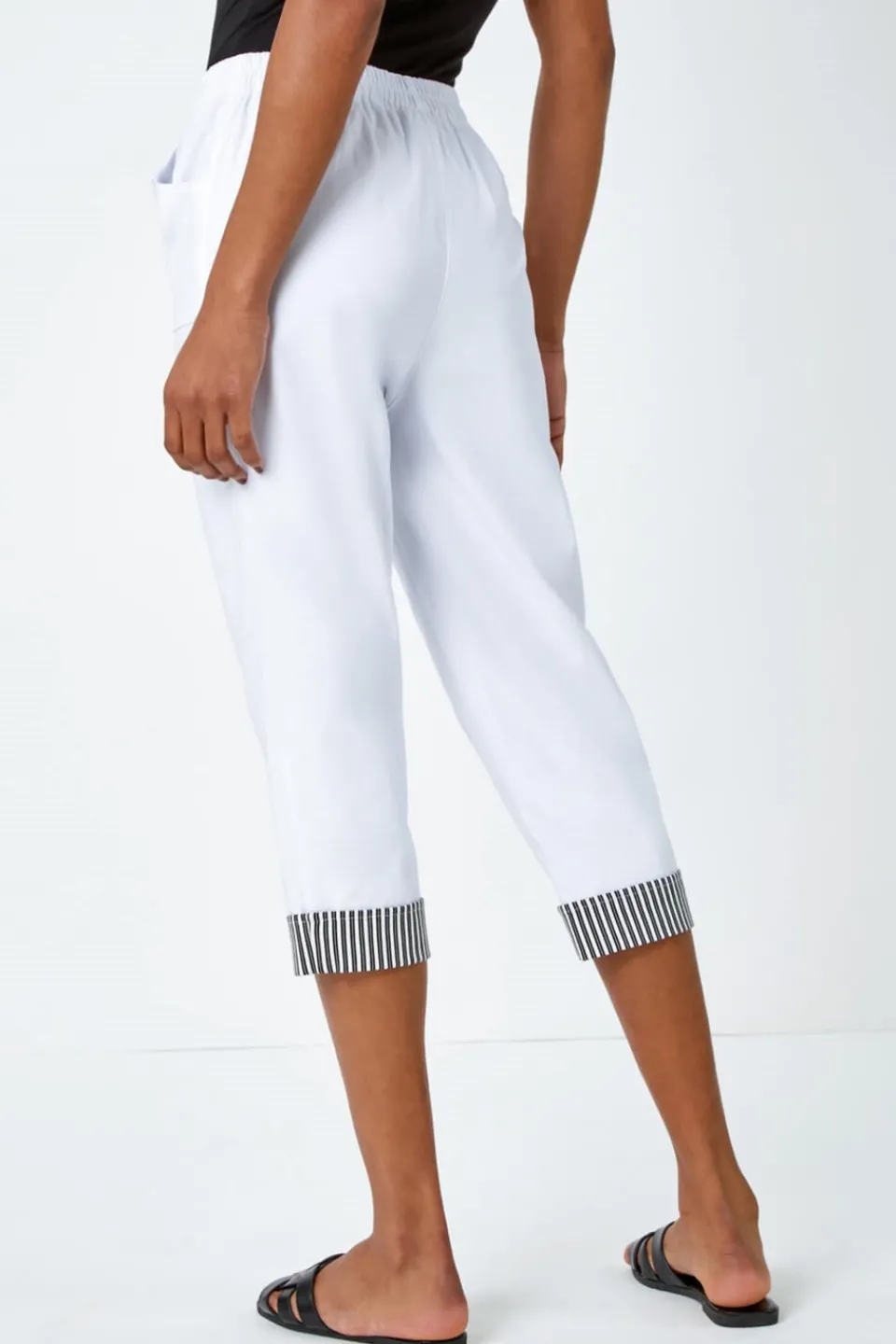 Trousers>Roman Contrast Detail Cropped Stretch Trouser White