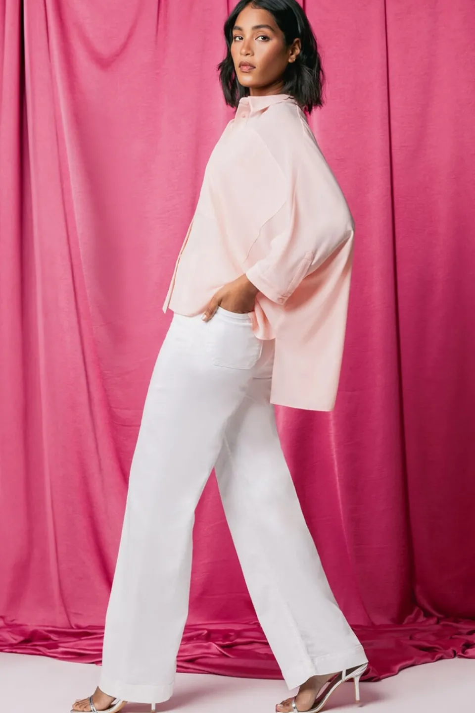 Trousers>Roman White Cotton Blend Wide Leg Stretch Jeans White-Style2