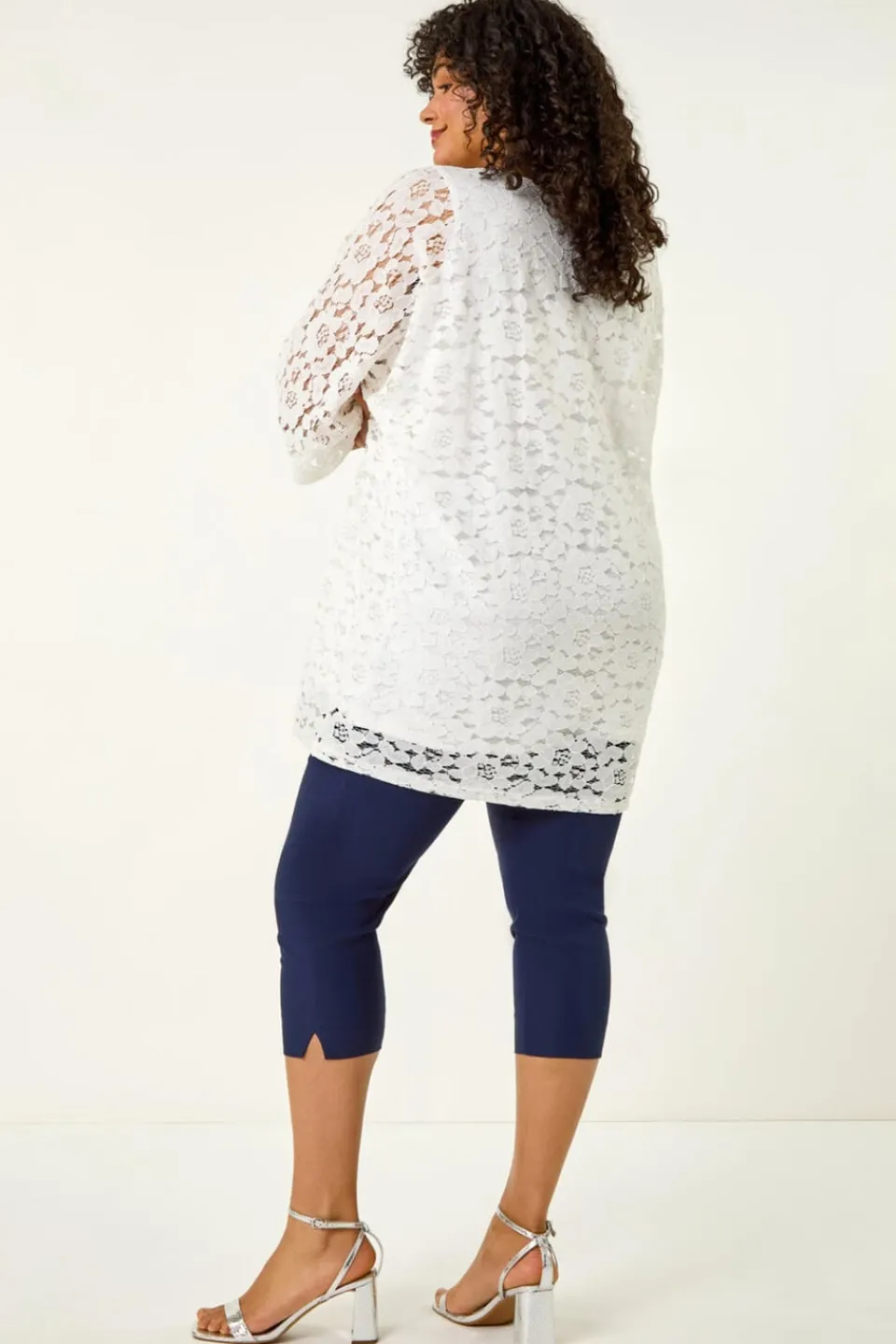 Tops>Roman White Curve Lace Front Stretch Top