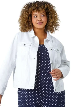 Coats & Jackets>Roman White Curve Mid Wash Denim Jacket