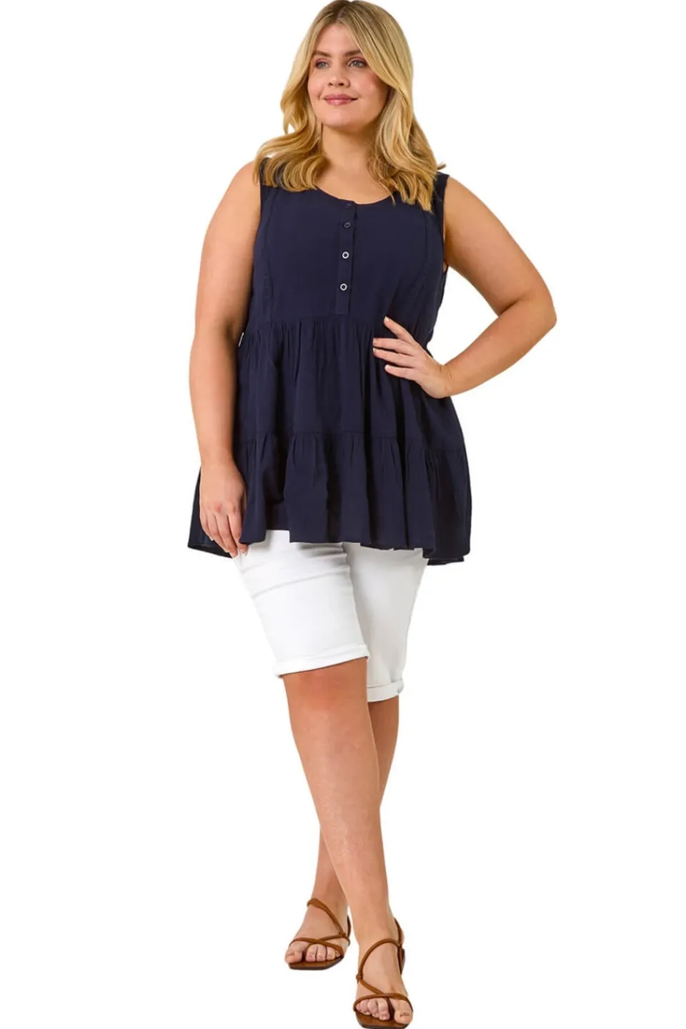 Shorts>Roman White Curve Stretch Knee Length Denim Shorts