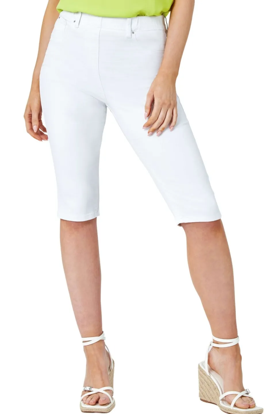 Jeans & Jeggings>Roman Denim Stretch Knee Length Pedal Pusher White