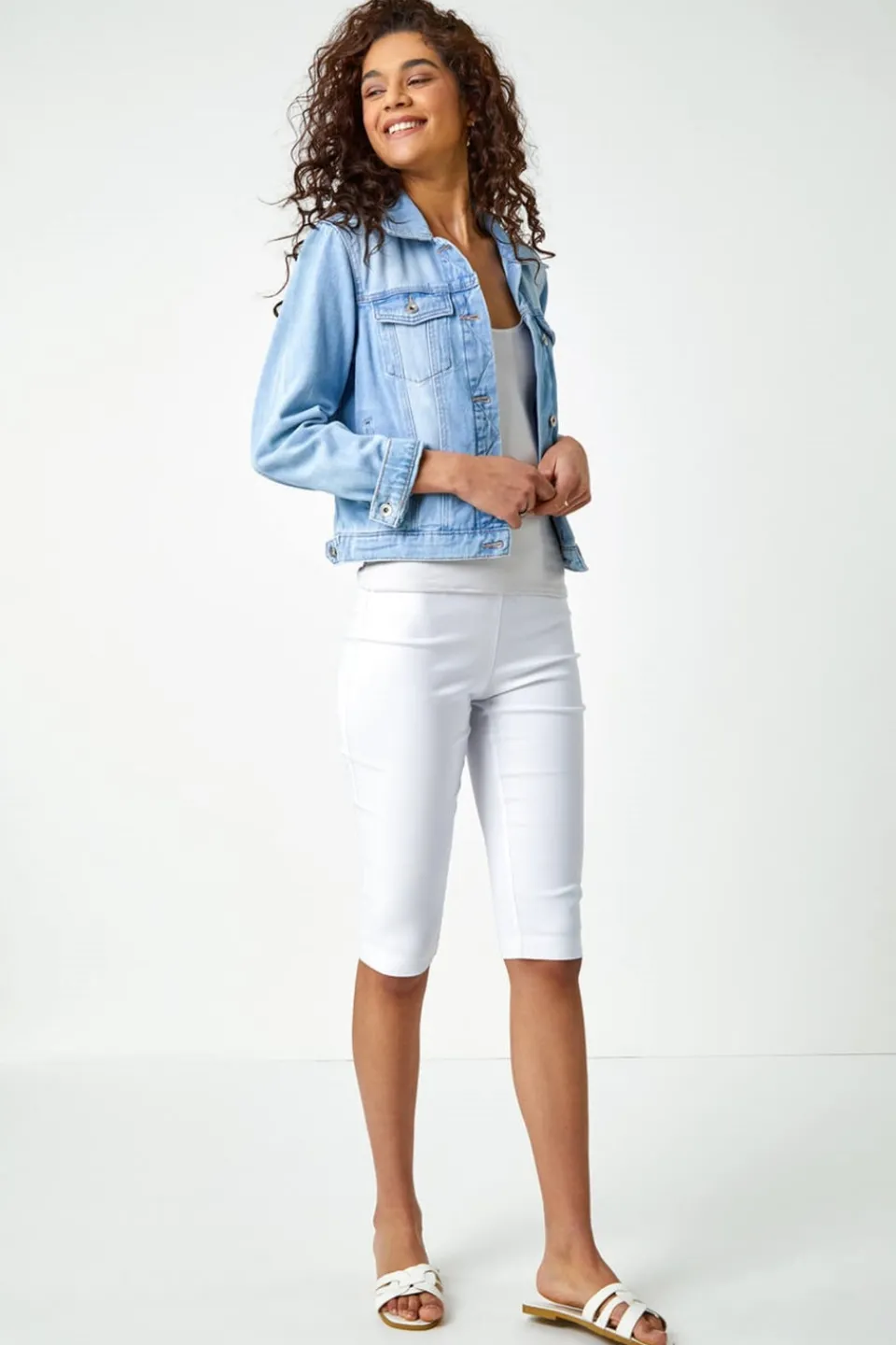 Shorts>Roman Elastic Waist Knee Length Stretch Shorts White