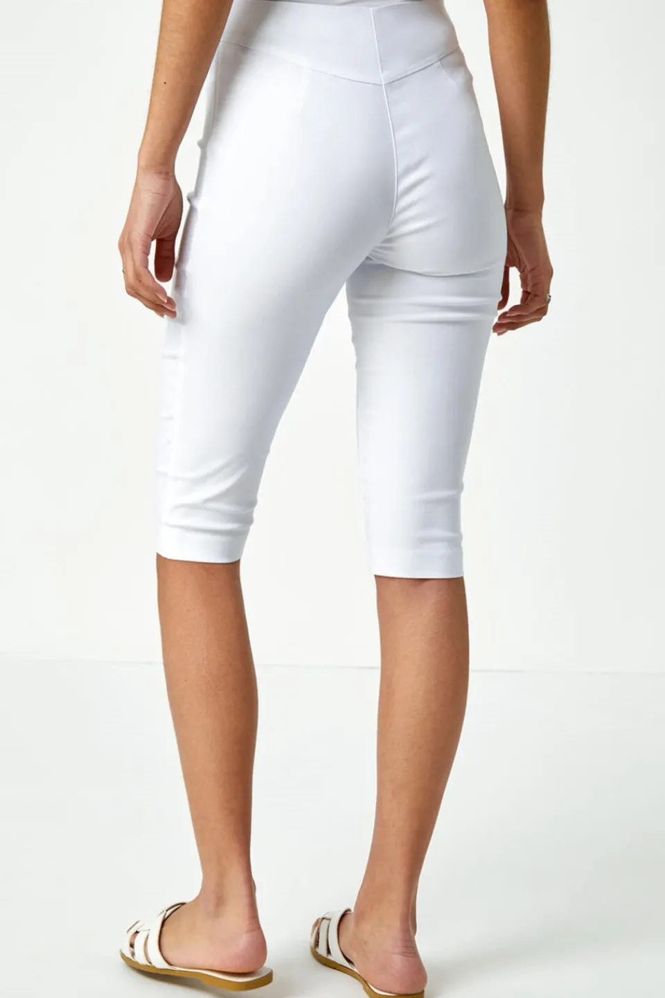 Shorts>Roman Elastic Waist Knee Length Stretch Shorts White