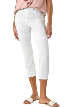 Leggings>Roman White Embellished Cropped Stretch Jeggings
