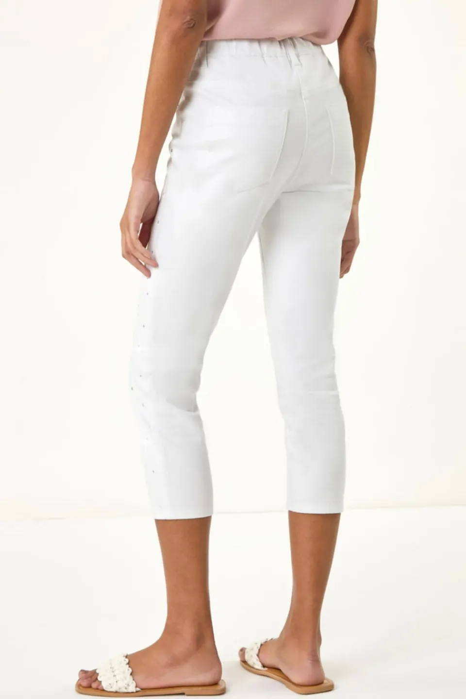 Leggings>Roman White Embellished Cropped Stretch Jeggings
