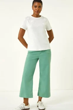 T-Shirts>Roman White Floral Applique T-shirt