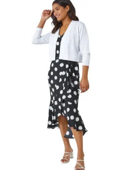Knitwear>Roman White Knitted Bow Detail Shrug