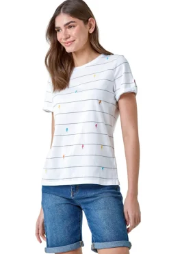 T-Shirts>Roman White Lightning Embroidery Stripe Stretch T Shirt