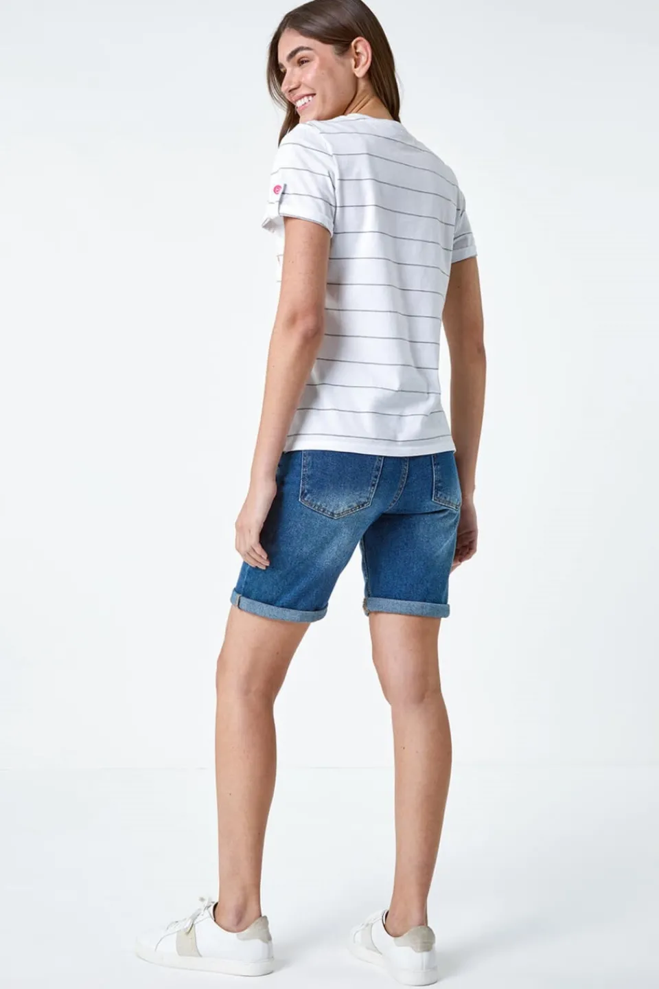 T-Shirts>Roman White Lightning Embroidery Stripe Stretch T Shirt