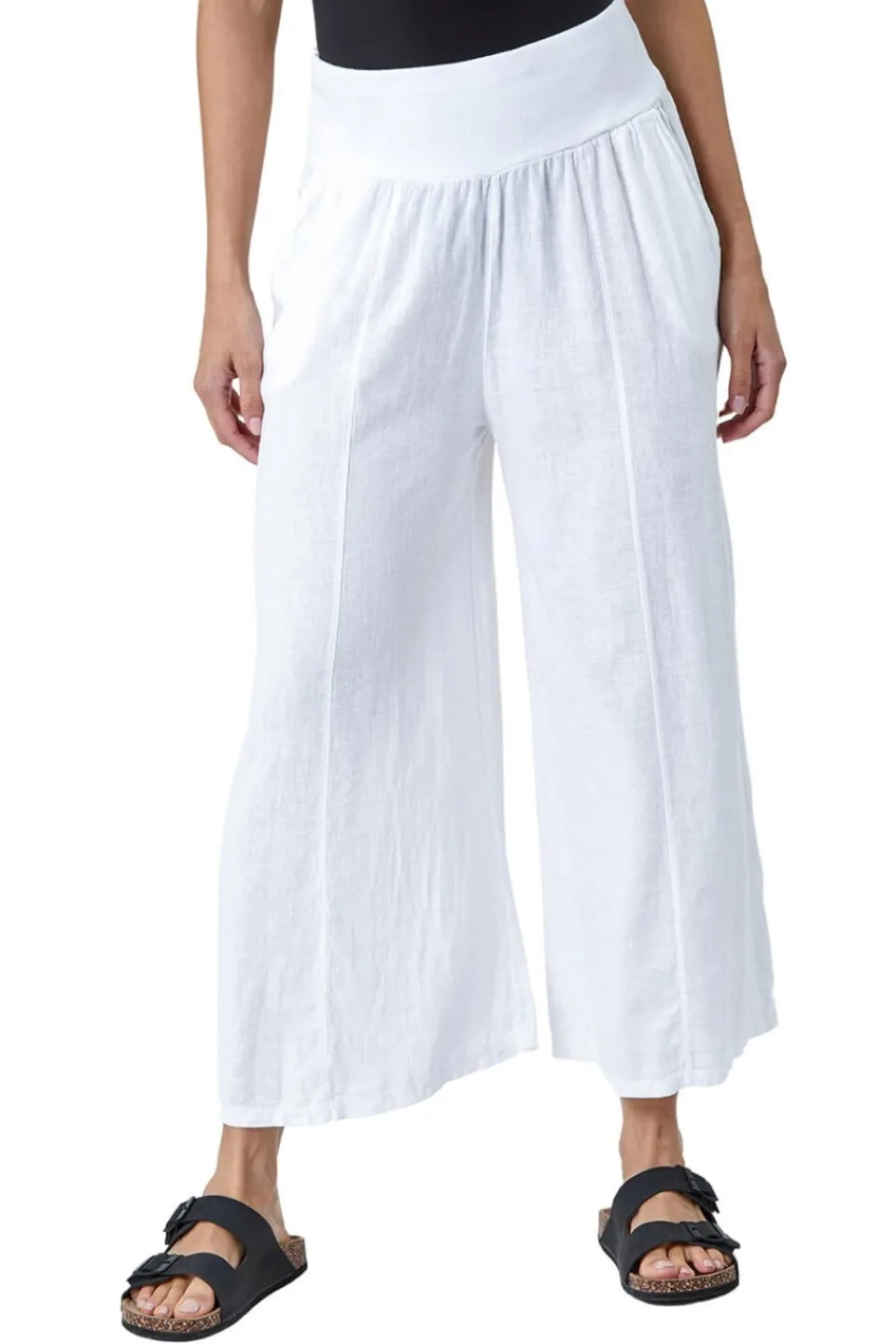 Trousers>Roman Linen Blend Stretch Waist Culottes White