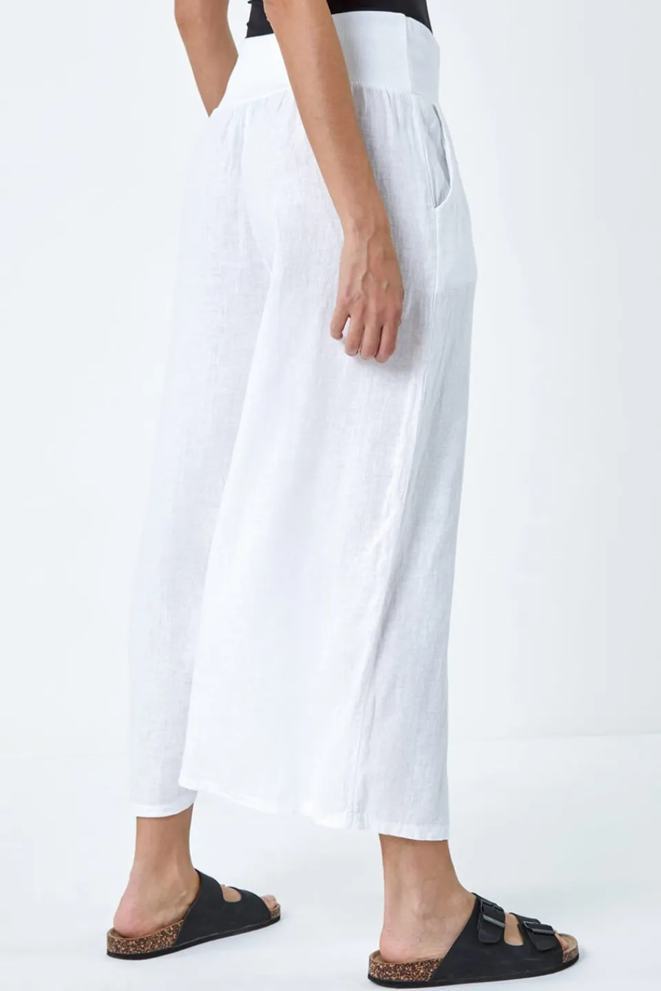 Trousers>Roman Linen Blend Stretch Waist Culottes White