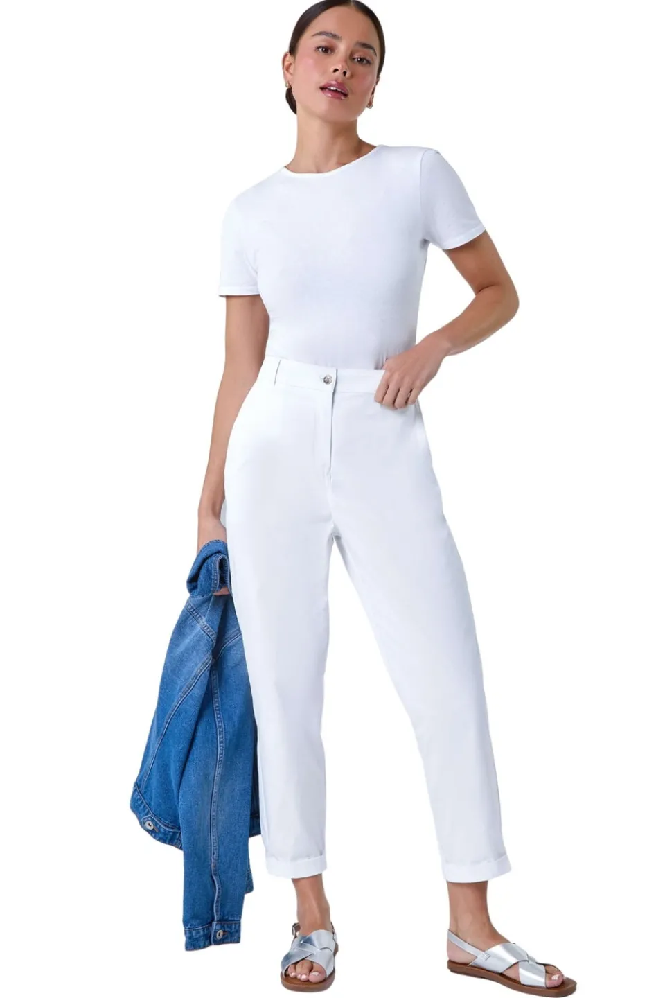 Trousers>Roman White Petite Cotton Blend Stretch Chino Trousers