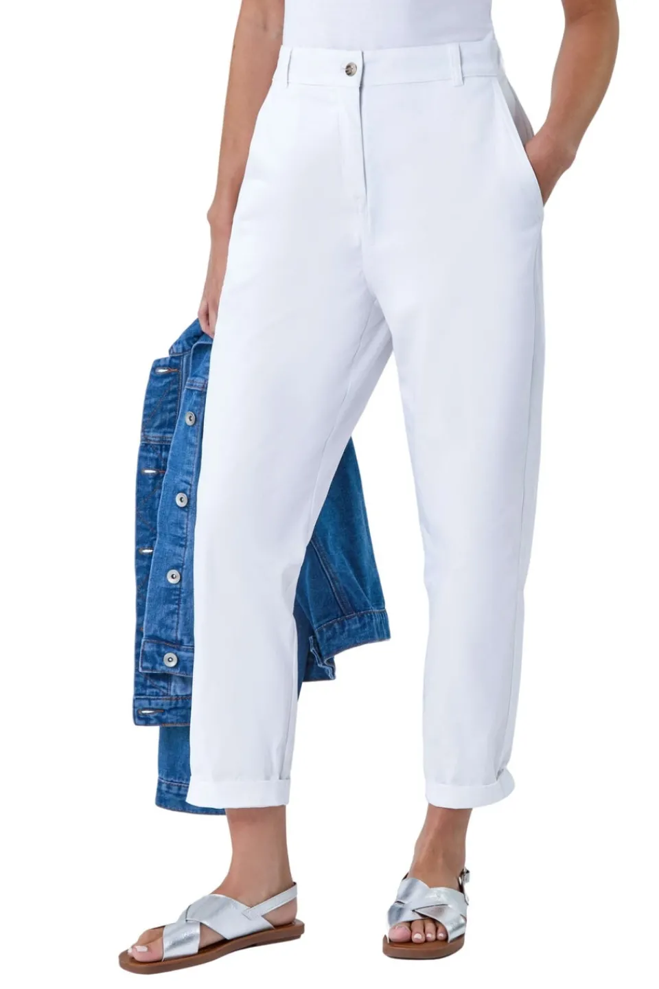 Trousers>Roman White Petite Cotton Blend Stretch Chino Trousers