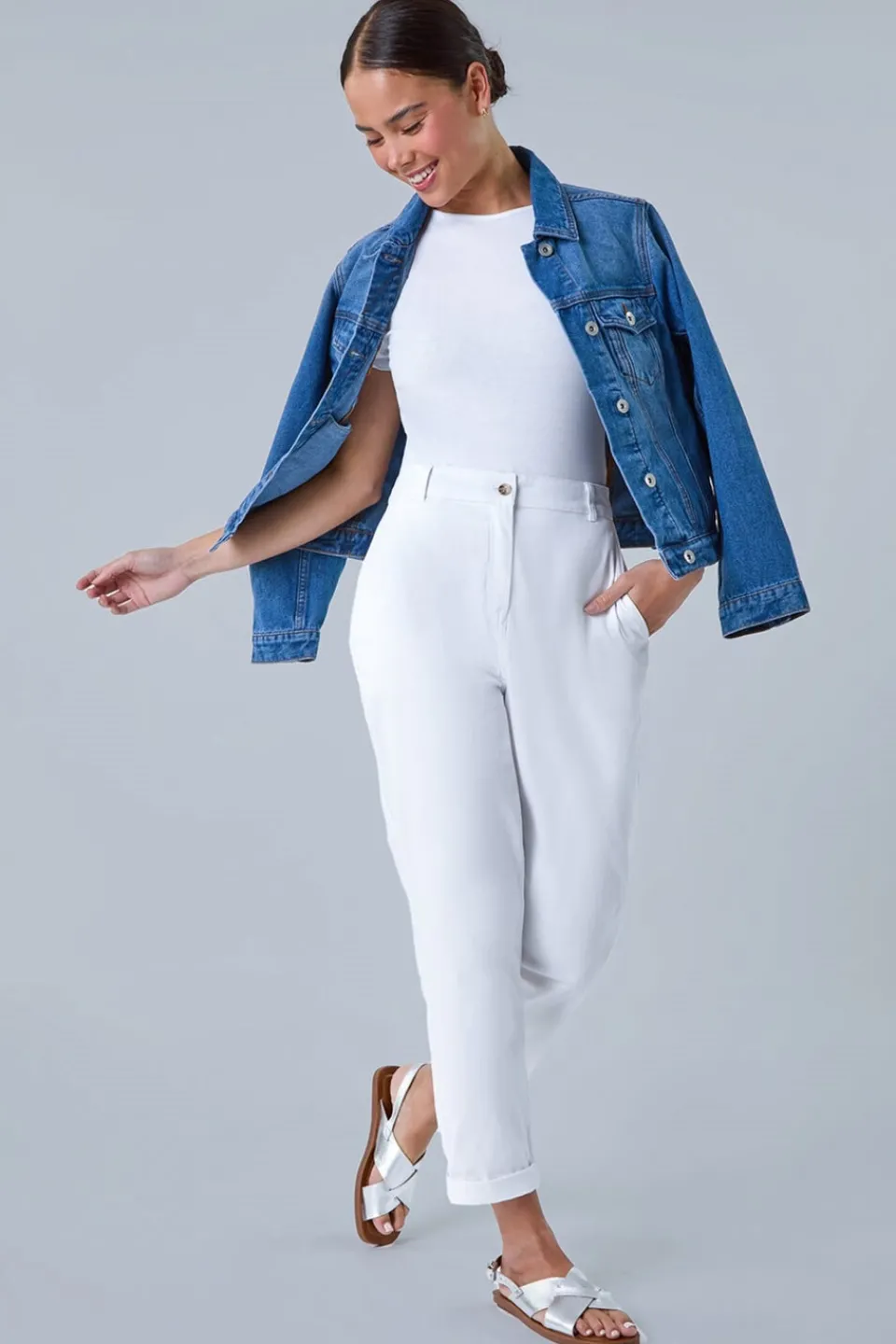 Trousers>Roman White Petite Cotton Blend Stretch Chino Trousers