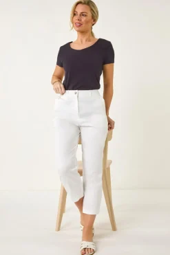 Trousers>Roman Petite Cotton Ankle Grazer Tapered Trousers White