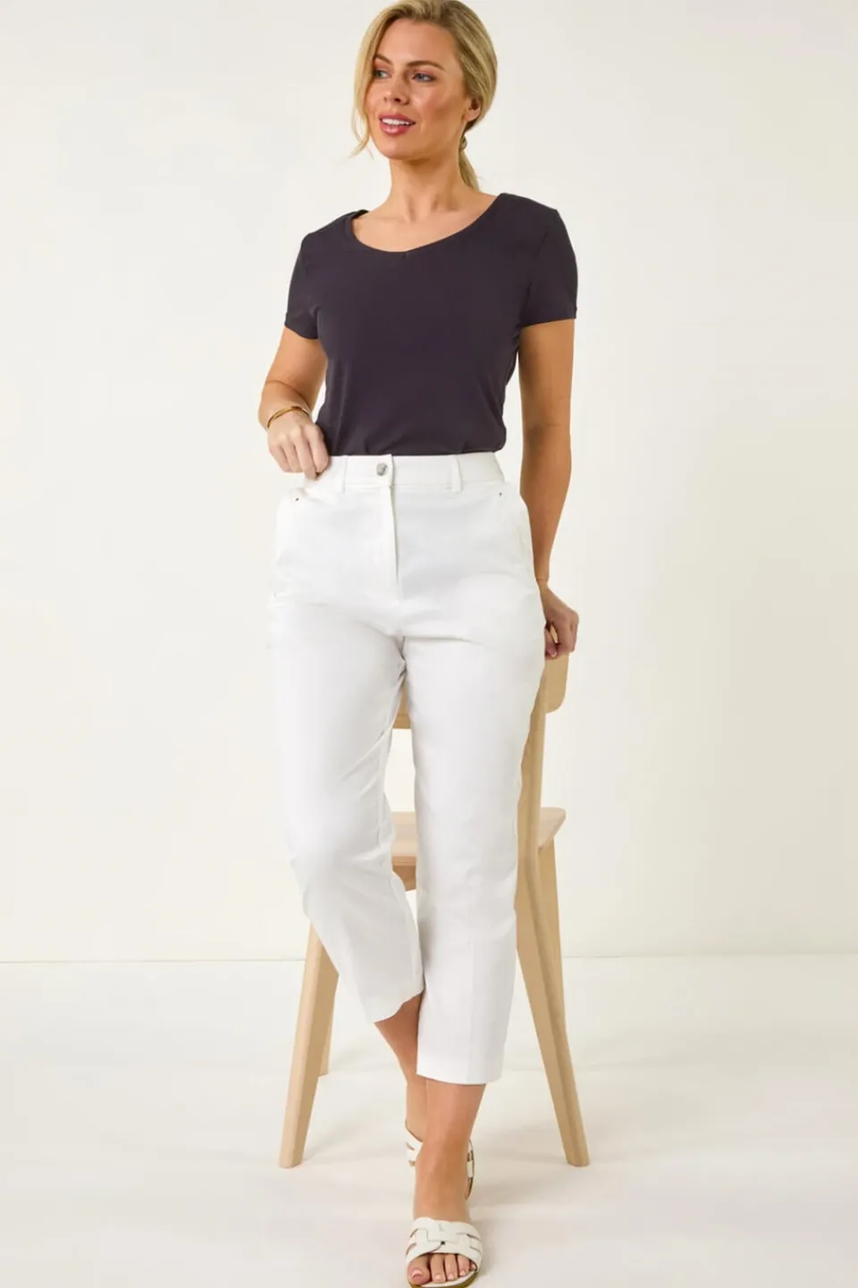 Trousers>Roman Petite Cotton Ankle Grazer Tapered Trousers White