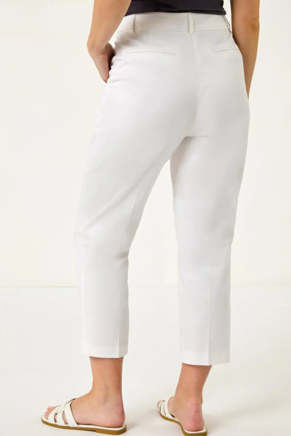 Trousers>Roman Petite Cotton Ankle Grazer Tapered Trousers White