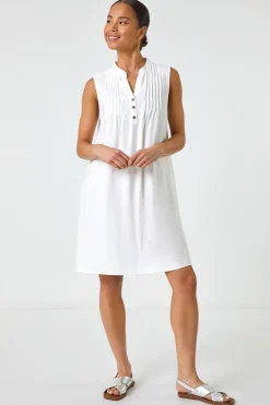 Dresses>Roman White Petite Pintuck Pocket Dress