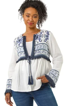Coats & Jackets>Roman White Petite Tassel Detail Jacket