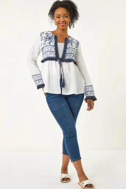 Coats & Jackets>Roman White Petite Tassel Detail Jacket