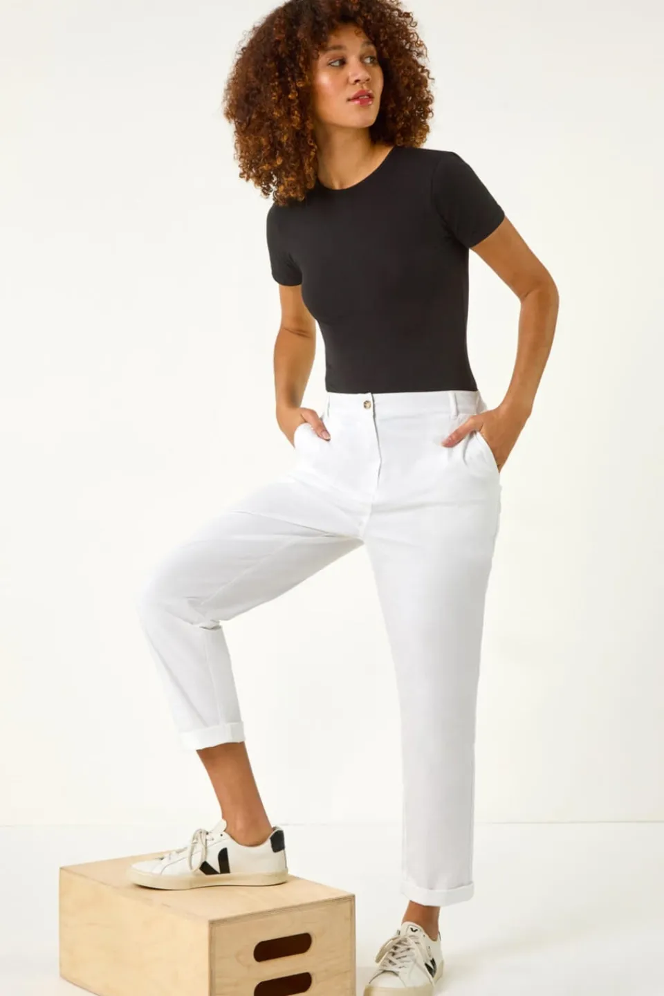 Trousers>Roman White Plain Cotton Chino Trousers