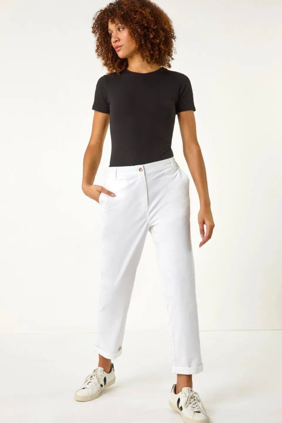 Trousers>Roman White Plain Cotton Chino Trousers