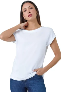 T-Shirts>Roman Plain Stretch Cotton Jersey T-Shirt White