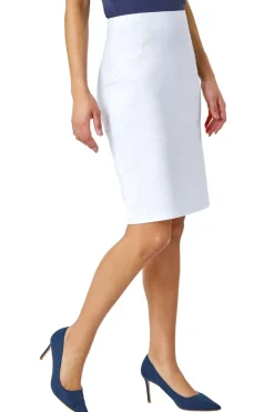 Skirts>Roman White Pull On Stretch Elastic Waist Pencil Skirt