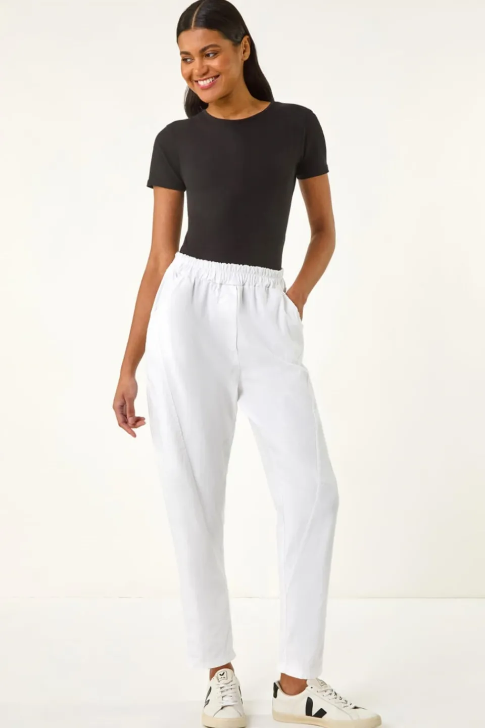 Trousers>Roman White Seam Detail Cropped Trousers