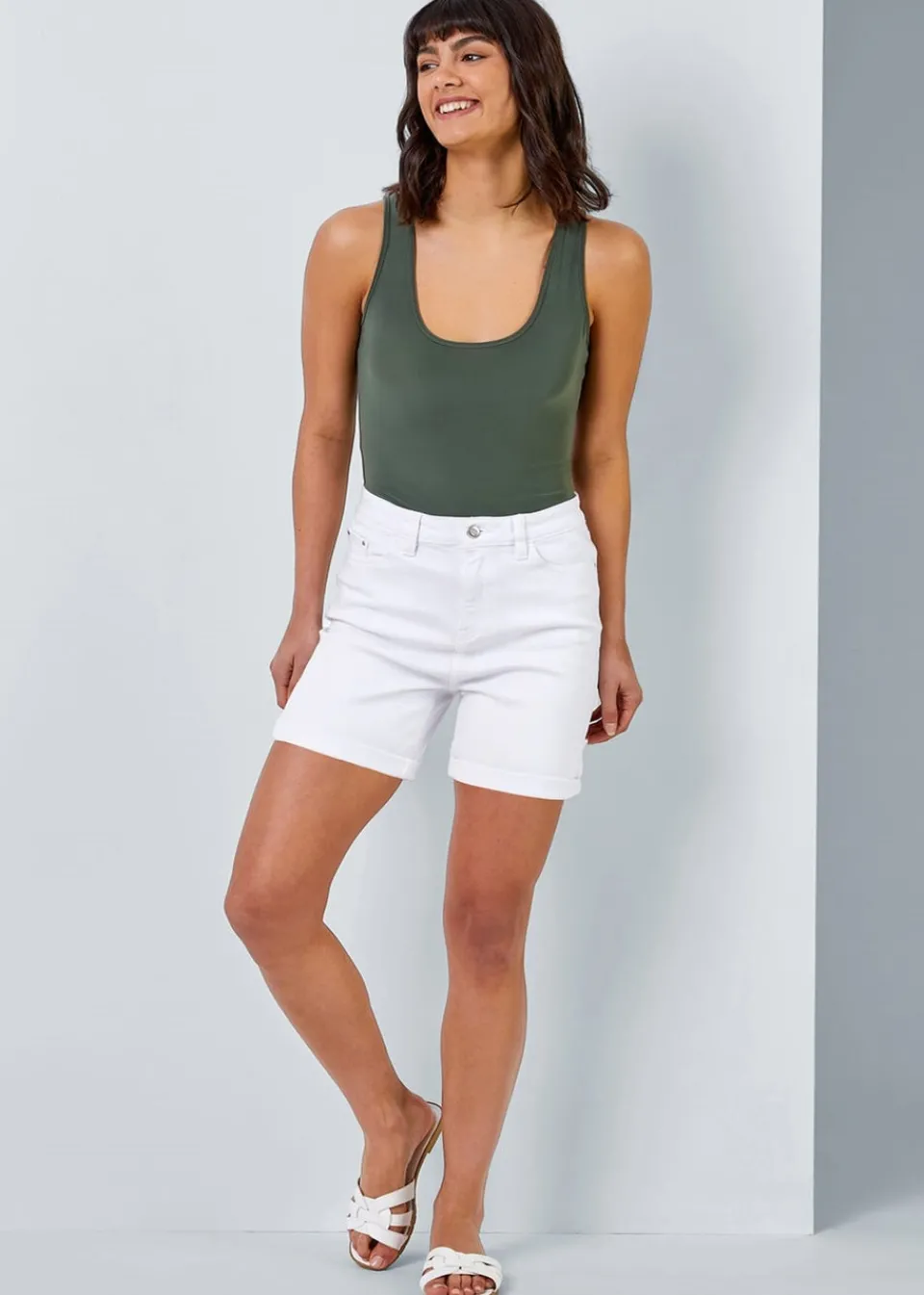 Shorts>Roman Stretch Denim Mom Shorts White