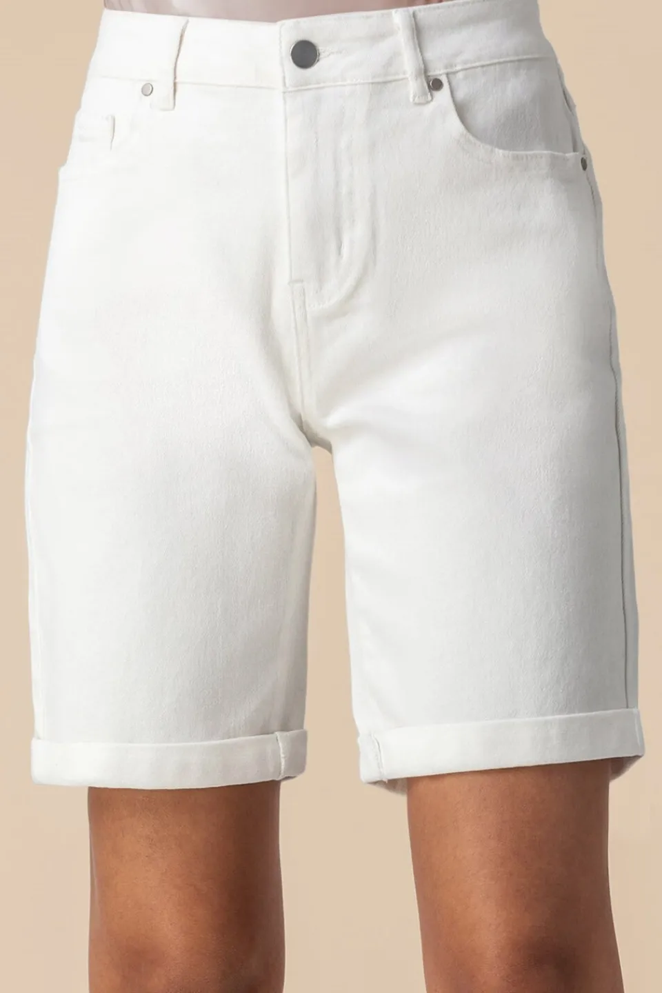 Shorts>Roman Turned Hem Denim Stretch Shorts White