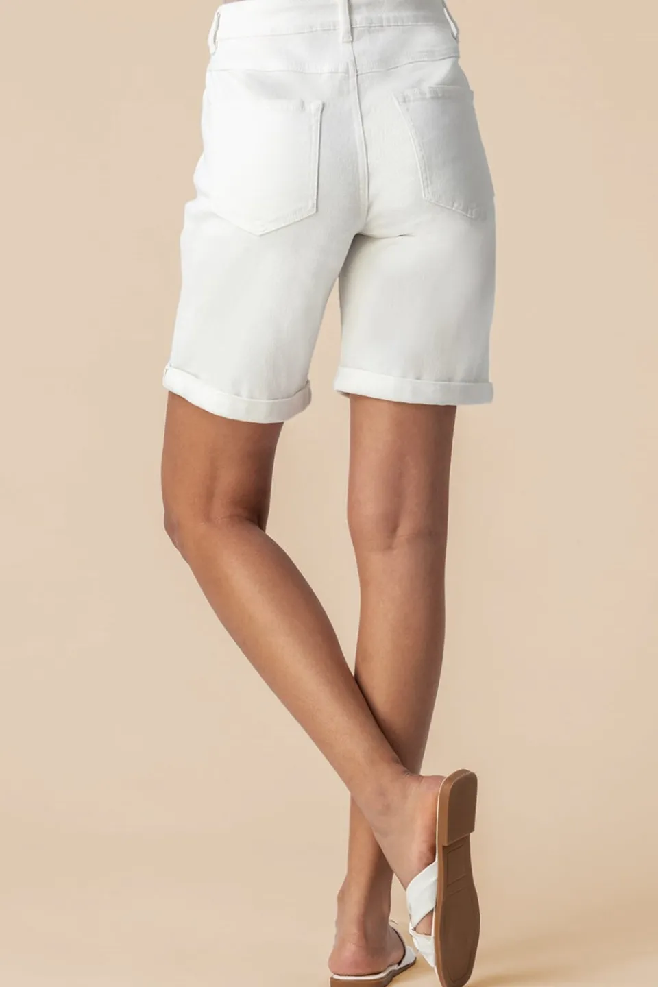 Shorts>Roman Turned Hem Denim Stretch Shorts White