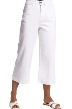 Trousers>Roman Wide Leg Stretch Denim Cropped Culottes White