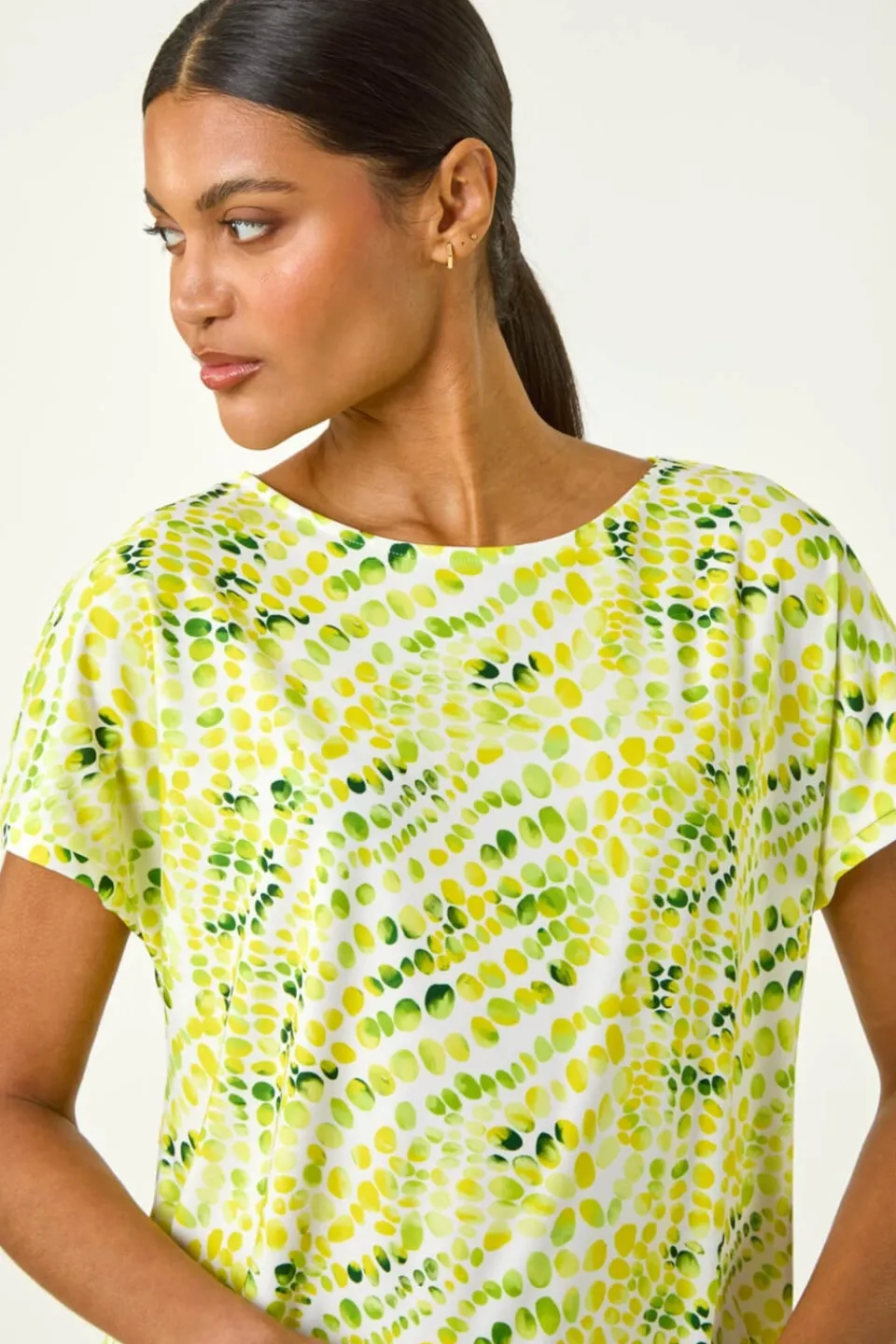 T-Shirts>Roman Yellow Abstract Print Bubble Hem Top