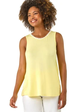 Tops>Roman Daisy Neck Trim Vest Top Yellow