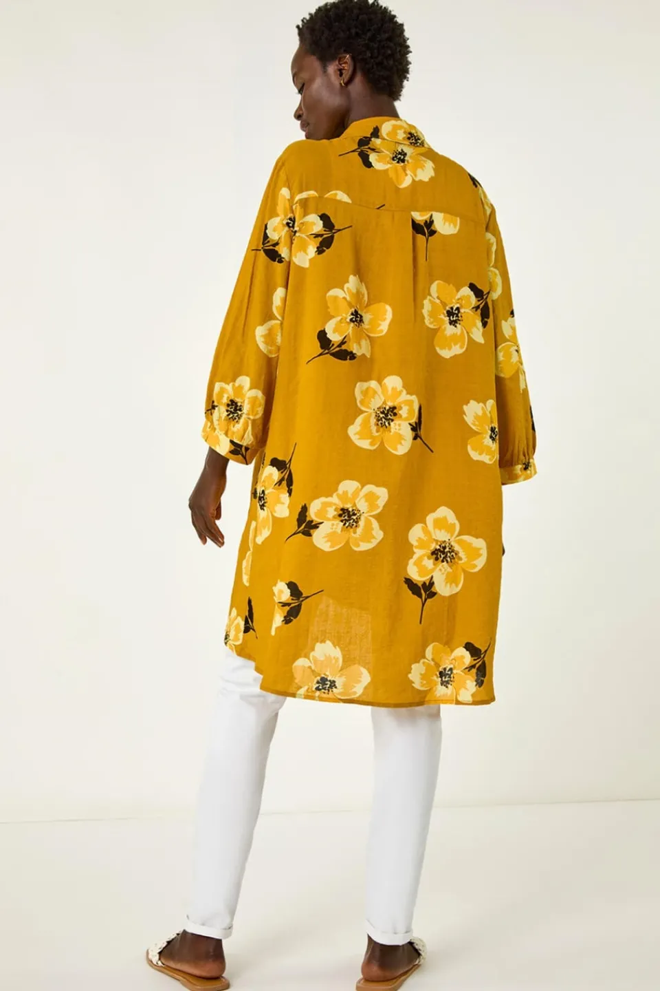 Tops>Roman Yellow Longline Floral Print Blouse