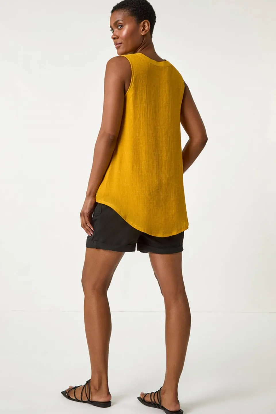 Tops>Roman Yellow Sleeveless Button Detail Vest