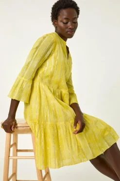 Dresses>Roman Yellow Tie Dye Shimmer Smock Dress