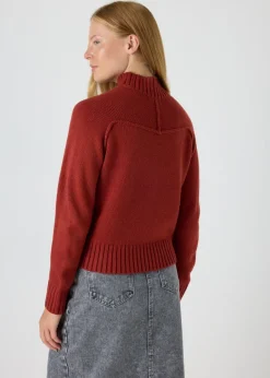 Tops>Papaya Rust Seam Knitted Jumper