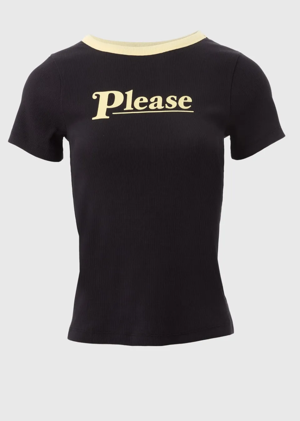 T-Shirts>Papaya Sabrina Carpenter Black Please Ribbed T Shirt
