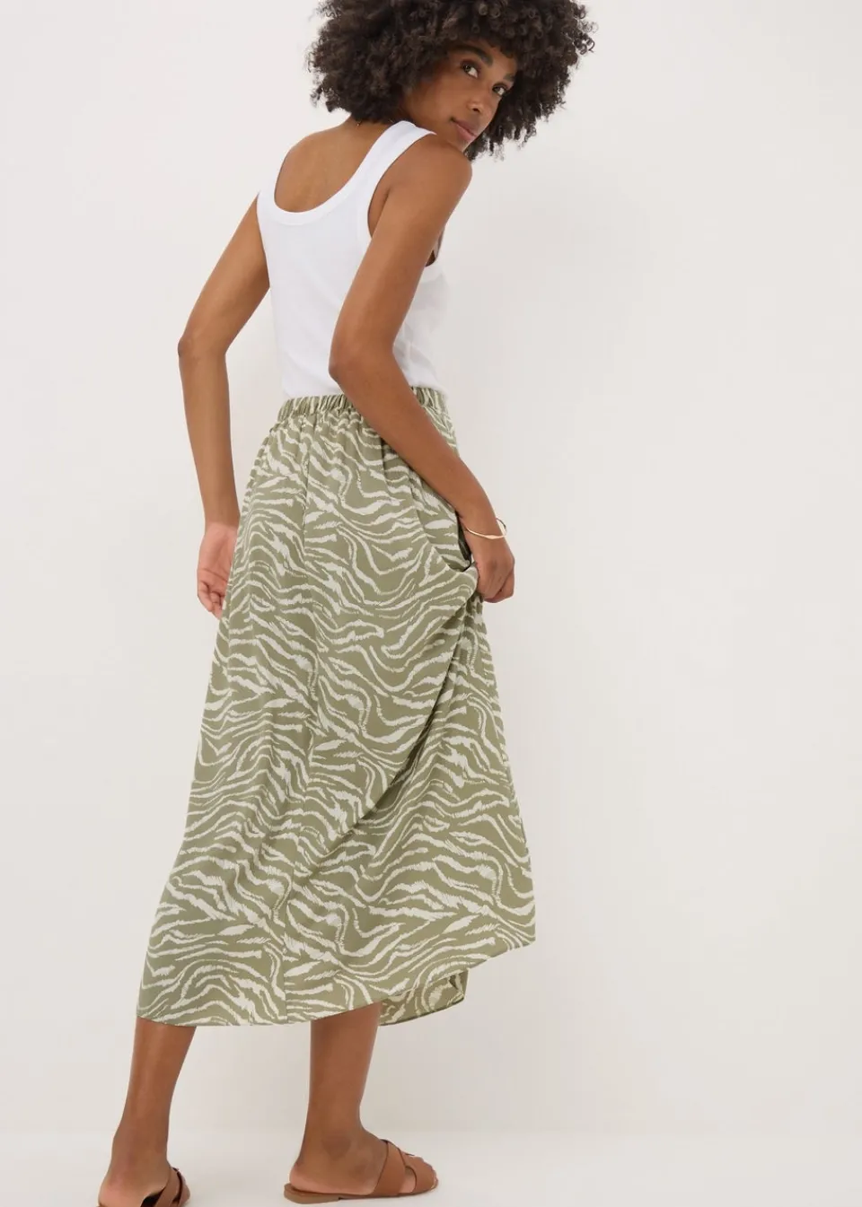 Skirts> Sage Animal Print Flared Midi Skirt