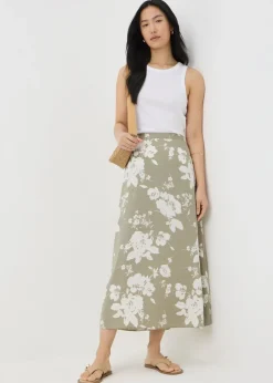 Skirts>Papaya Sage Green Floral Flared Hem Midaxi Skirt
