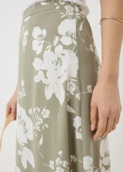 Skirts>Papaya Sage Green Floral Flared Hem Midaxi Skirt