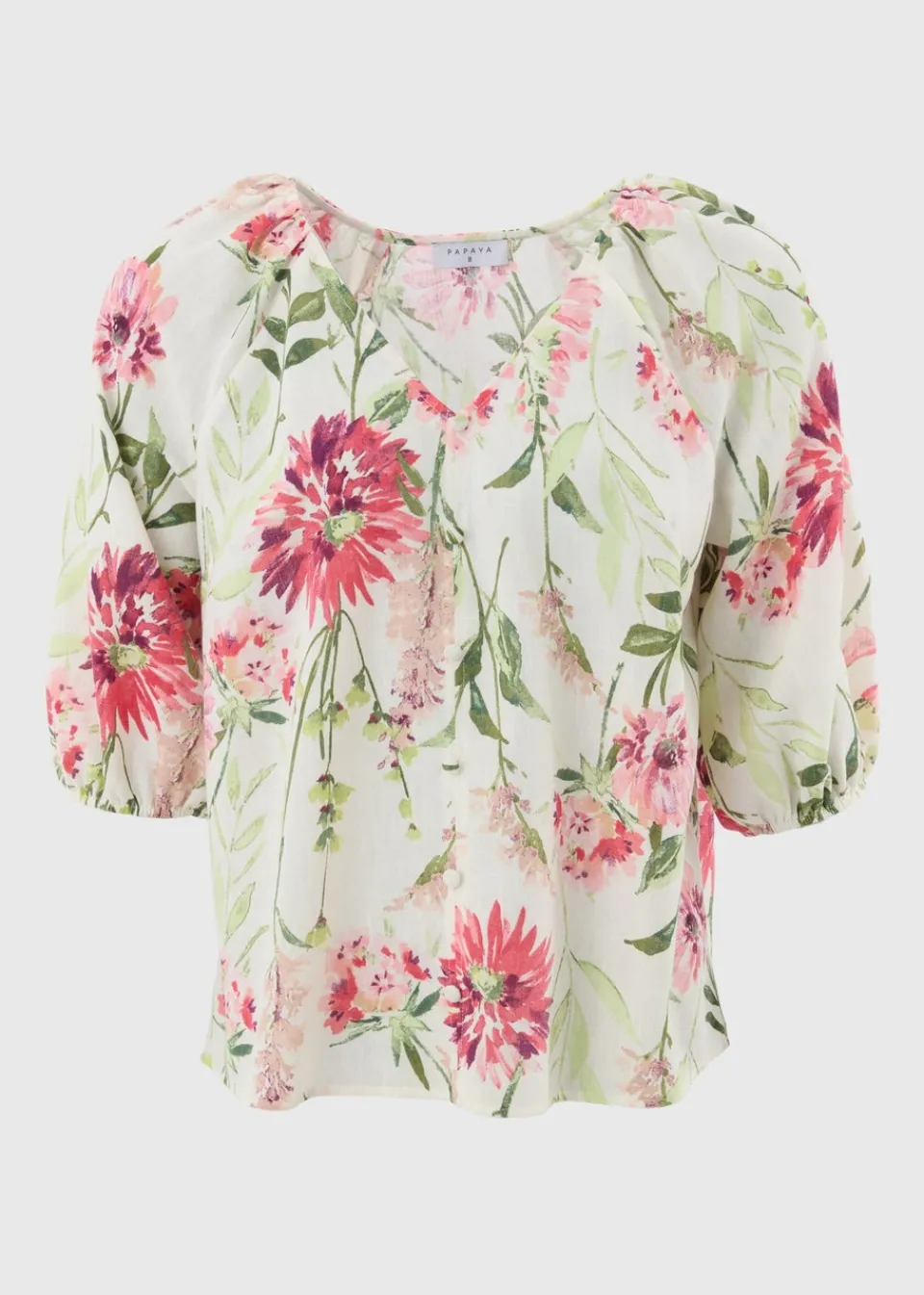 Tops>Papaya Sage Green Floral Tea Blouse