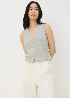 Tops>Papaya Sage Green Linen Blend Button Up Vest Top Sagegreen