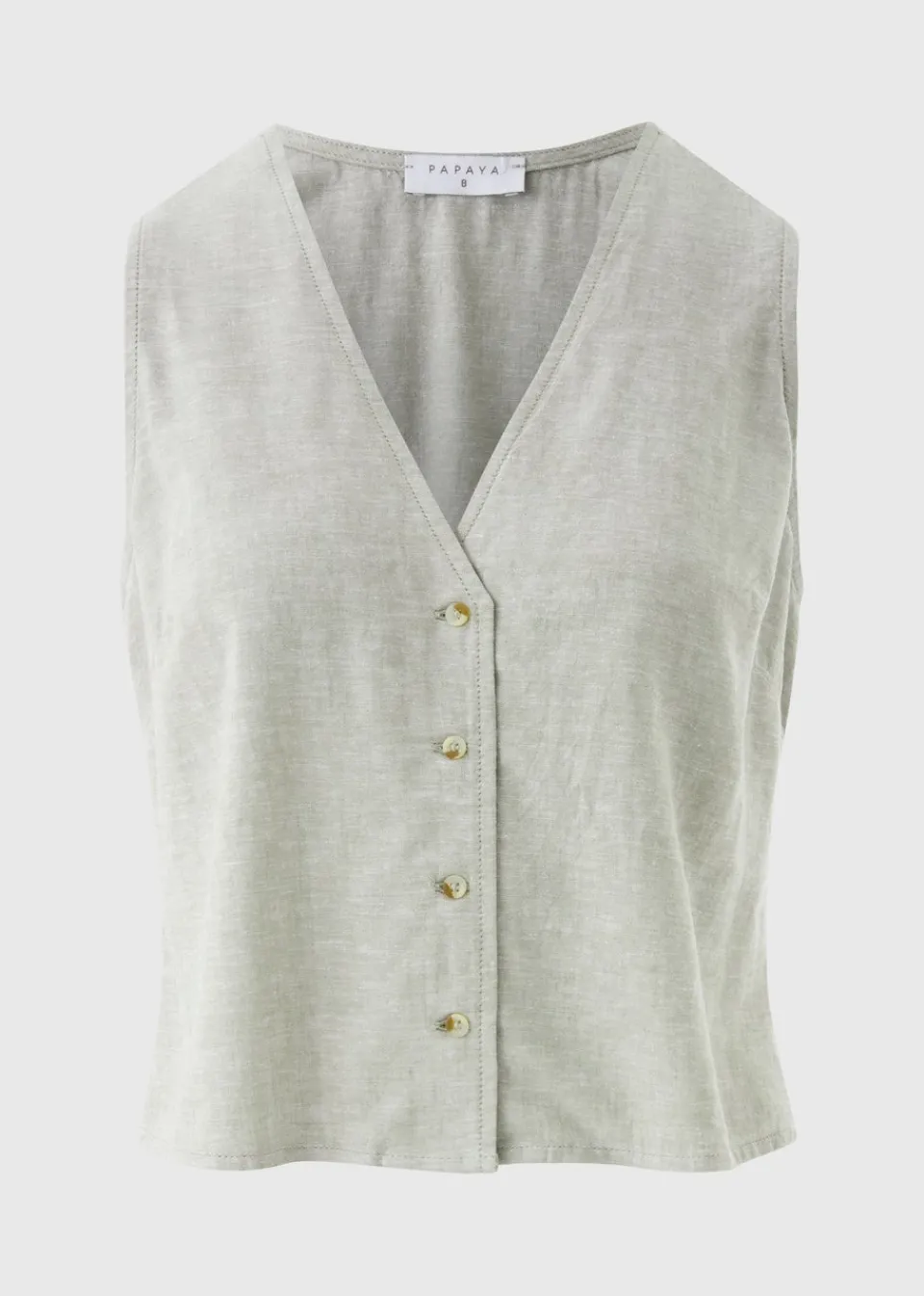 Tops>Papaya Sage Green Linen Blend Button Up Vest Top Sagegreen